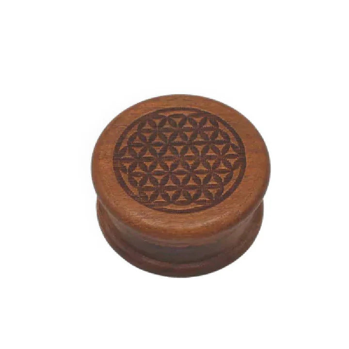 Râșniță ritualică grinder din lemn cu simbolul Floarea Vieții