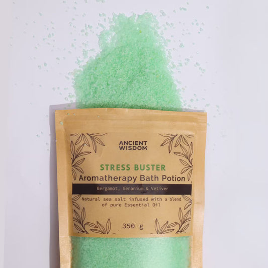 Sare de baie pentru aromaterapie Antistres cu Bergamotă, Geranium și Vetiver, 350 g