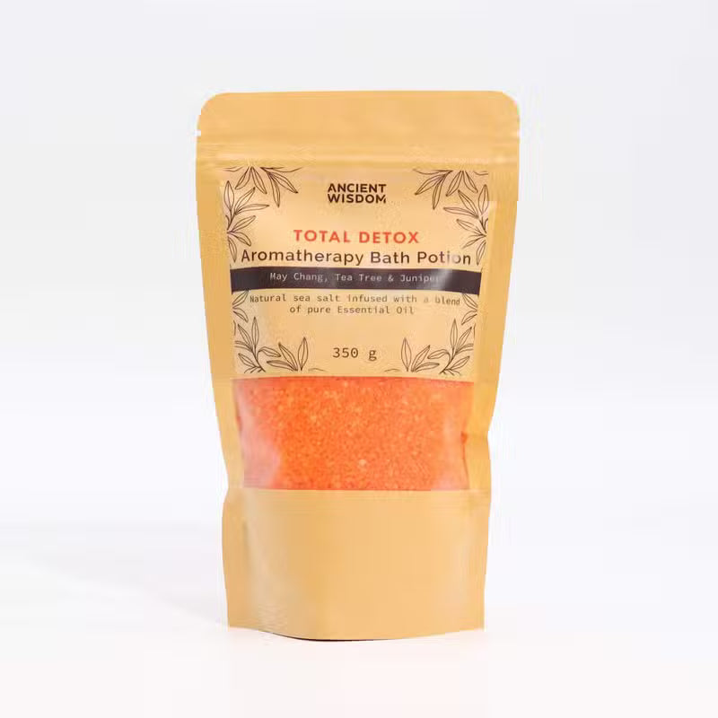 Sare de baie pentru aromaterapie Detox cu May Chang, Arbore de Ceai și Ienupăr, 350 g, ambalaj