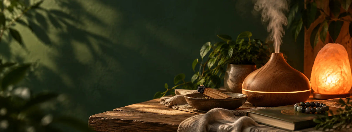 Difuzor de aromaterapie și lampă de sare într-un decor pentru relaxare